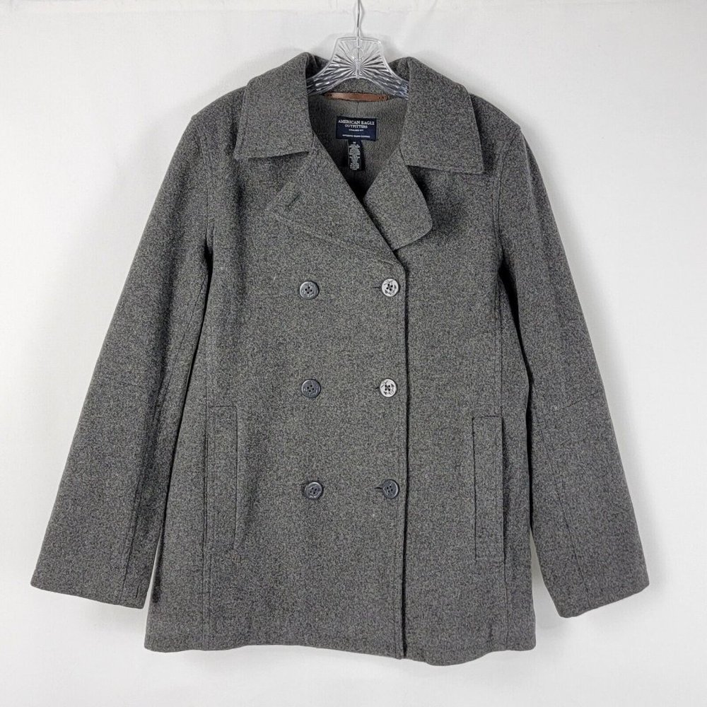 American Eagle Womens Wool Blend Peacoat Size Medium Gray Double Breasted Button